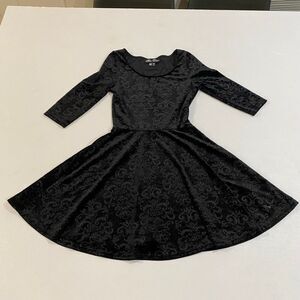 Spin Doctor Black Velvet Damask Dress XS Gothic Witchy Fit & Flare